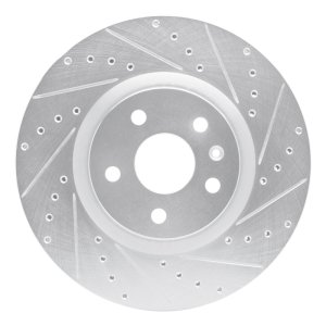 Cadillac CTS Brake Rotor (1) - Front Right - R1 Concepts - Drilled & Slotted - Silver - `08-`17